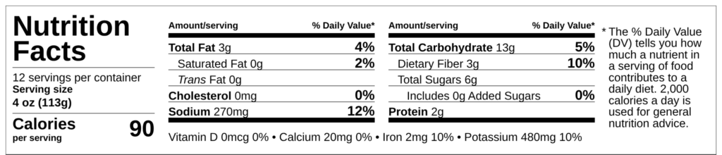 Nutrition facts for Demeter's Pantry Moroccan Spiced Tomato Sauce, 90 calories per serving, vegan Mediterranean bulk sauce for foodservice