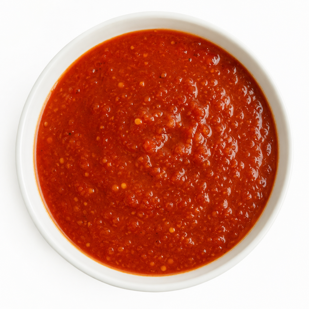 Demeter's Pantry Salsa Roja bulk sauce made with guajillo peppers and fresh tomatoes, vegan Hispanic sauce for foodservice hot bars and deli programs