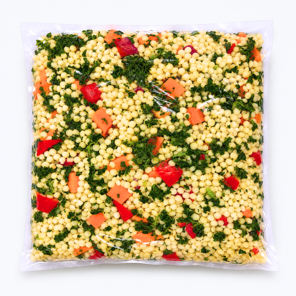 Demeter's Pantry pearl couscous with roasted butternut squash, kale, and red peppers in a 3 lb vacuum-sealed bag