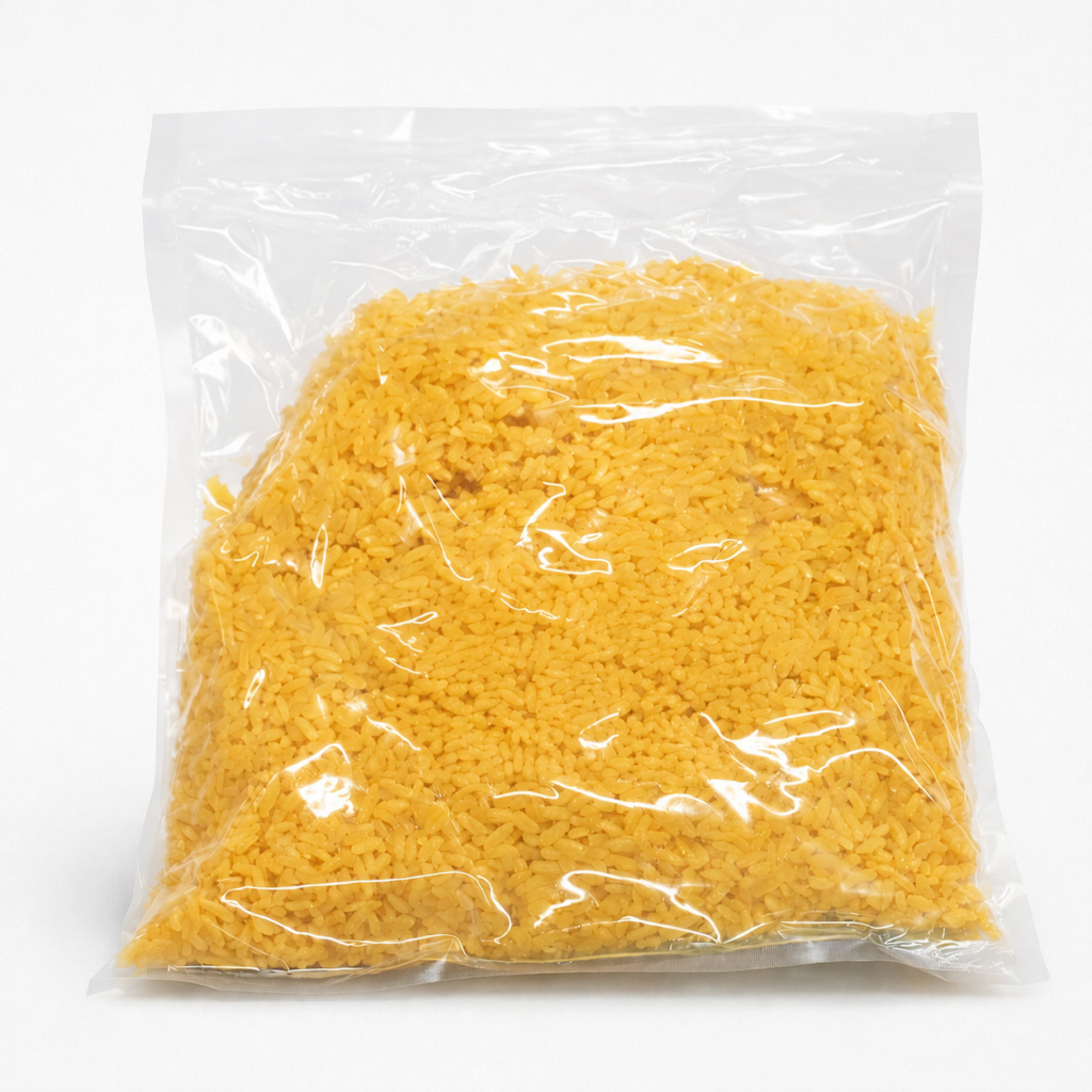 Demeter's Pantry yellow rice in a 3 lb vacuum-sealed bag